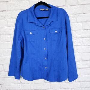 Additions by Chicos Sz 3 Blue Textured Floral Button Down Shirt Top Chicos XL 16
